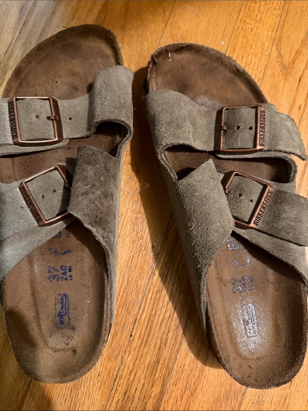 Birkenstock Taupe Suede Two-Strap Sandals
